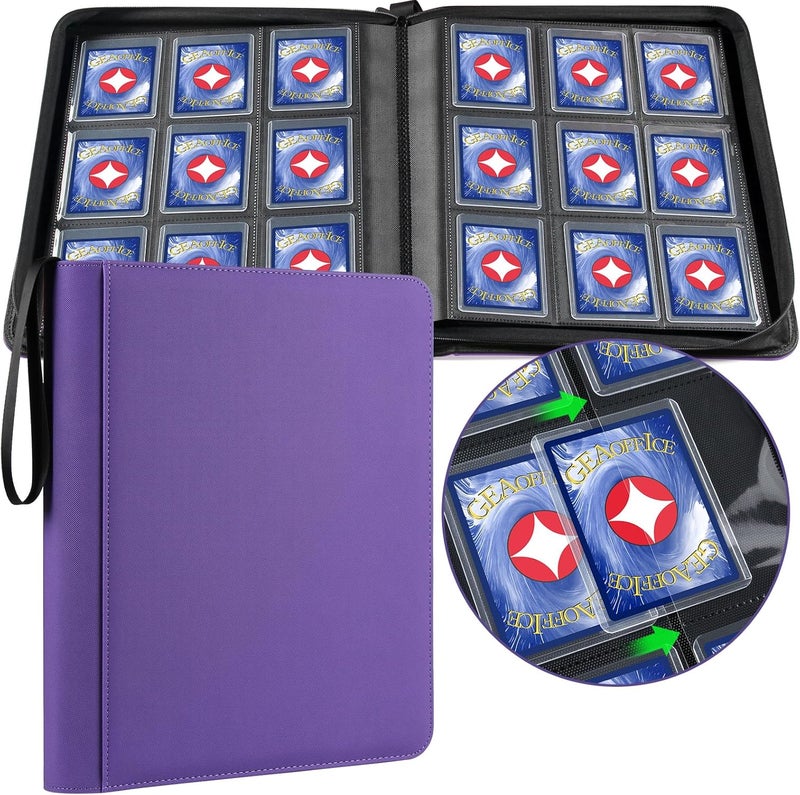 GEAoffice Waterproof Top Loader Binder Holds 324 Cards, Side Loading 9 Pocket Card Binder for Toploader, PU Leather Card Collection Album Folder Holder for 3"×4" Rigid, MTG, TCG, Sports Cards, Purple - Image 1